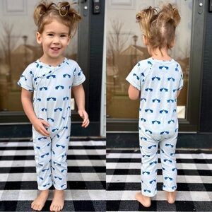 Kate Quinn | Blue Elephants short sleeve Kimono Jumpsuit | Size 18-24 Months